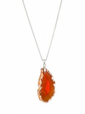 Handmade Orange Agate Pendant Necklace Stainless Steel Crystal Healing